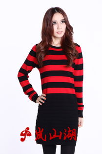 嵐山湖 春秋新款氣質(zhì)圓領(lǐng)條紋包臀長(zhǎng)款顯瘦毛衣裙 2011 82d